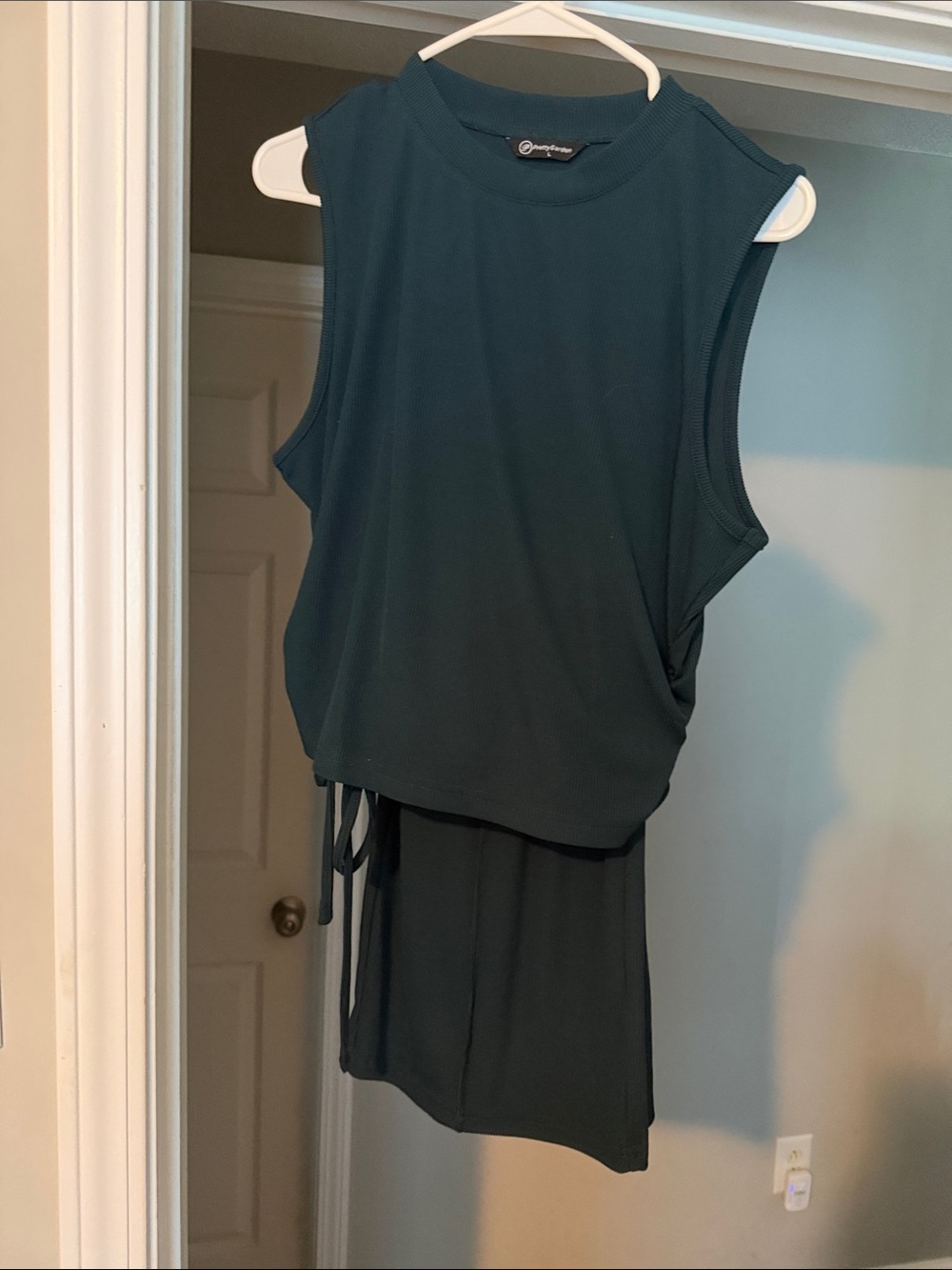 Sleeveless Dark Teal Ribbed Jumpsuit Pantsuit